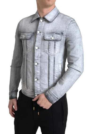 DOLCE & GABBANA GRAY WASHED COTTON STRETCH DENIM MEN JACKET