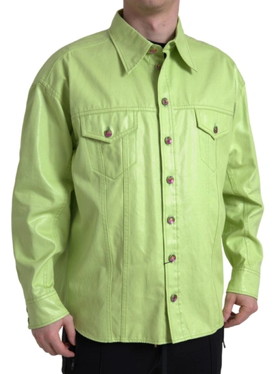 DOLCE & GABBANA GREEN COTTON COLLARED BUTTON DOWN SHIRT