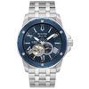 Bulova Marine Star Series A Mens Automatic Chronograph Silver Tone Stainless Steel Bracelet Watch 98a302 In Blue