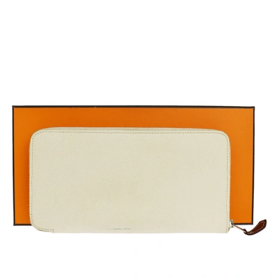 Hermes Hermès Azap White Leather Wallet  () In Ecru