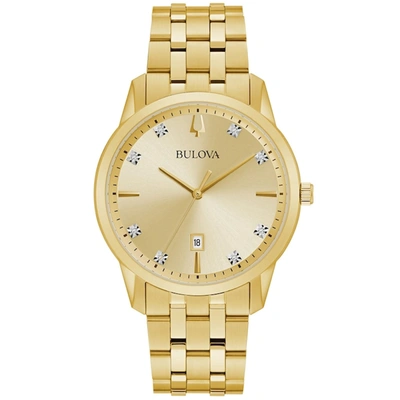 Bulova Men's Sutton Diamond-accent Gold-tone Stainless Steel Bracelet Watch 40mm In Yellow