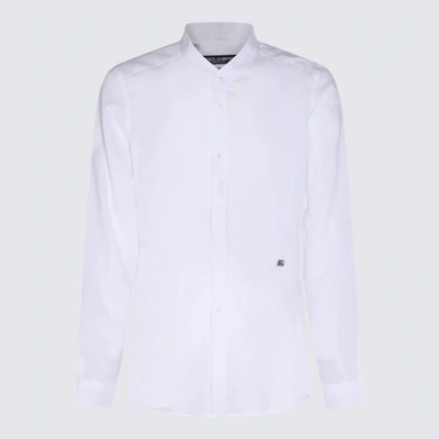 Dolce & Gabbana Linen Martini-fit Shirt With Dg Hardware In White