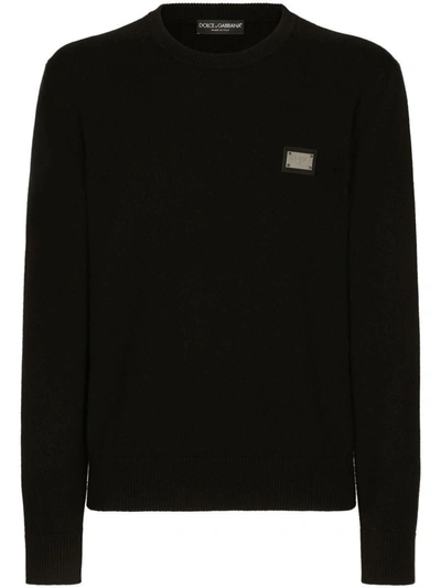 Dolce & Gabbana Logo-plaque Knitted Jumper In Black