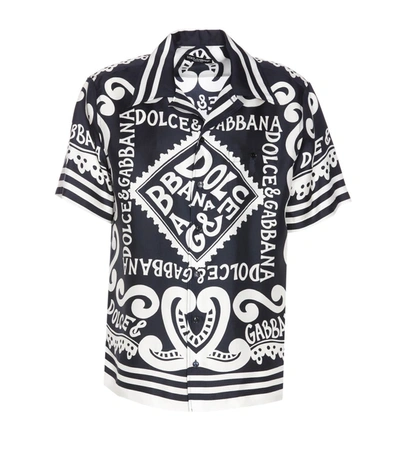 Dolce & Gabbana Printed Short-sleeve Silk Shirt In Black