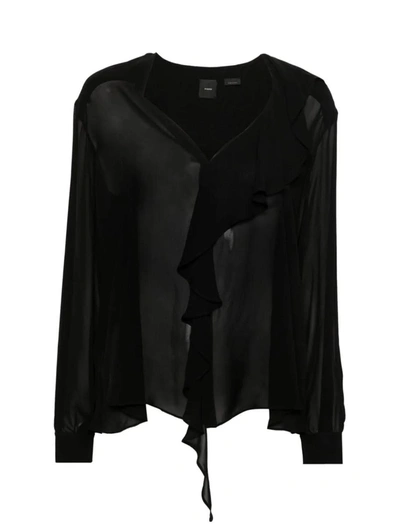 Pinko Ruffled Long-sleeve Shirt In Nero Limousine