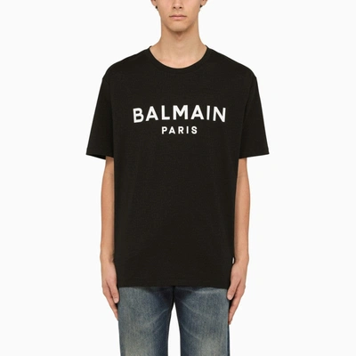 BALMAIN BALMAIN BLACK CREW-NECK T-SHIRT WITH LOGO MEN