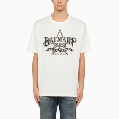 Balmain White Crew-neck T-shirt With Logo Men