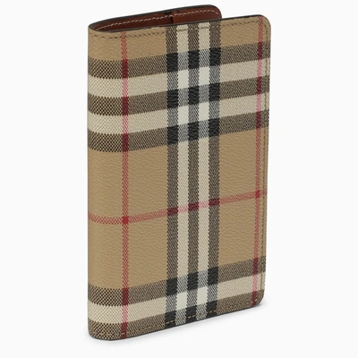 Burberry Beige Card Case With Vintage Check Pattern In Coated Canvas Women In Cream