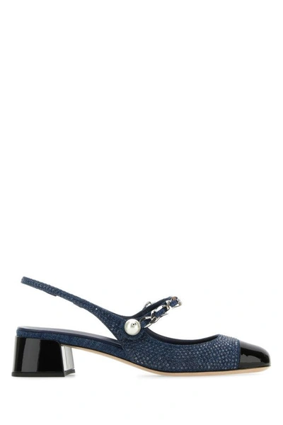 Miu Miu Woman Embellished Denim Pumps In Blue