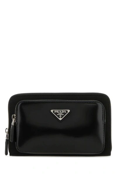 Prada Re-nylon And Brushed Leather Shoulder Bag In Black