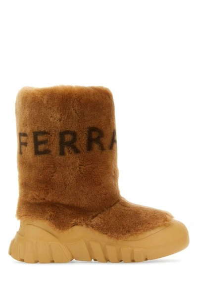 Ferragamo Man Shearling Ski Boot In Light Camel