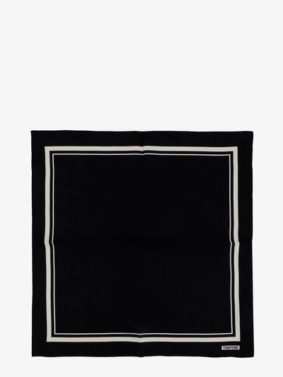 Tom Ford Logo-print Striped Silk Scarf In Black