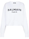 Balmain Women Logo Organic Cotton Cropped Sweatshirt In White
