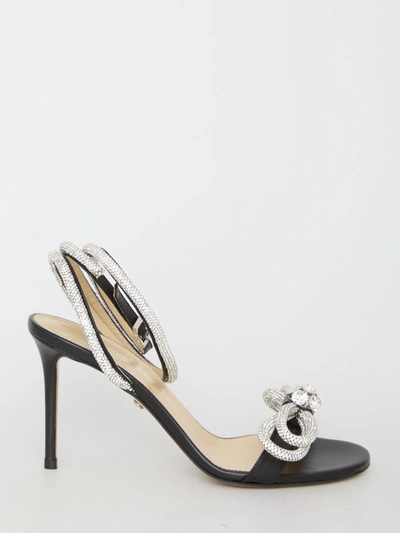 Mach & Mach Double Crystal Bow Ankle Strap Sandal In Black