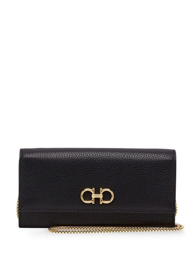 Ferragamo Gancini-plaque Fold-over Wallet In Black