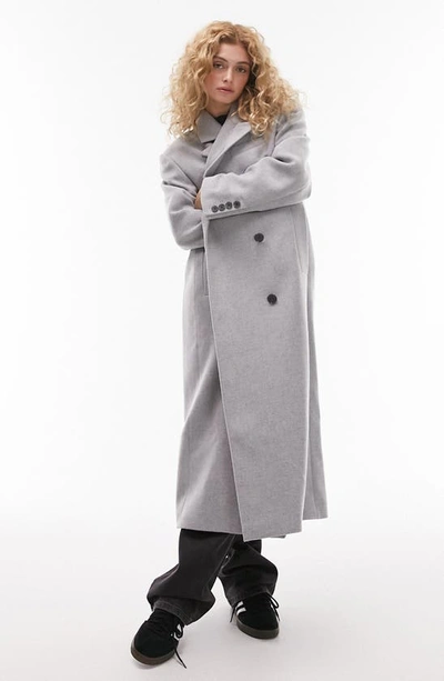 Topshop Statement Shoulder Wool Coat In Gray