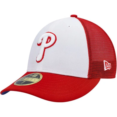 NEW ERA NEW ERA WHITE/RED PHILADELPHIA PHILLIES 2023 ON-FIELD BATTING PRACTICE LOW PROFILE 59FIFTY FITTED HA