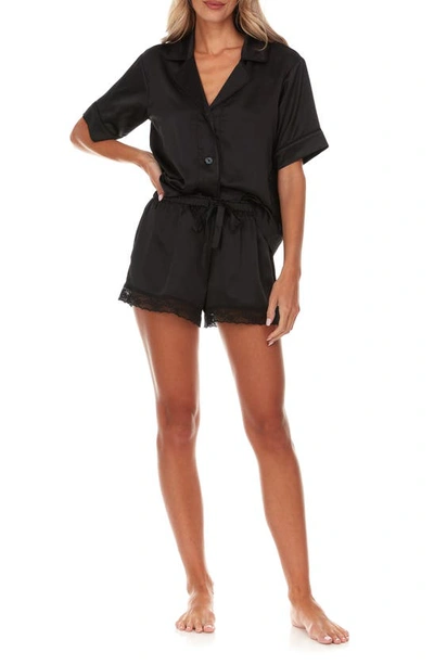 Flora Nikrooz Victoria Charmeuse Shorts Pajama Set In Black