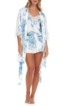 FLORA NIKROOZ SABRINA FLORAL PRINT SATIN SHORT PAJAMAS & ROBE SET