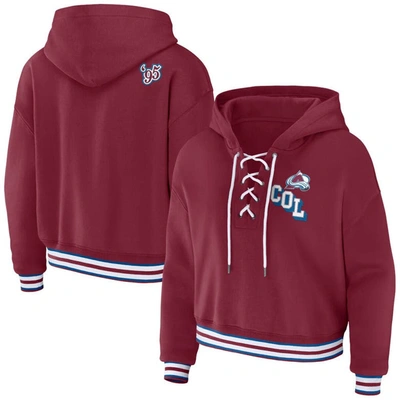 WEAR BY ERIN ANDREWS WEAR BY ERIN ANDREWS BURGUNDY COLORADO AVALANCHE LACE-UP PULLOVER HOODIE