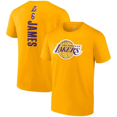 FANATICS FANATICS BRANDED LEBRON JAMES GOLD LOS ANGELES LAKERS PLAYMAKER NAME & NUMBER T-SHIRT