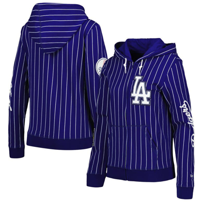 New Era Royal Los Angeles Dodgers Pinstripe Tri-blend Full-zip Jacket