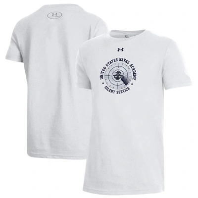 Under Armour Kids' Youth  White Navy Midshipmen Silent Service Performance Naval Academy T-shirt