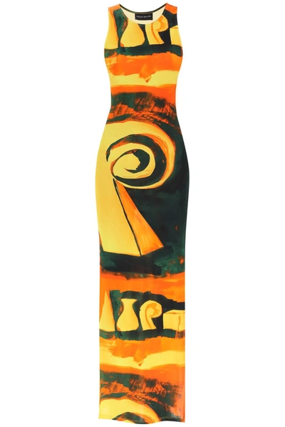 Louisa Ballou Sea Breeze Printed Stretch-jersey Maxi Dress In Orange,yellow