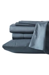 Kenneth Cole Solid Recycled Polyester Sheet Set In Denim Blue