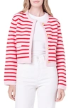 English Factory Women's Knit Striped Sweater Cardigan In Pink/ Red