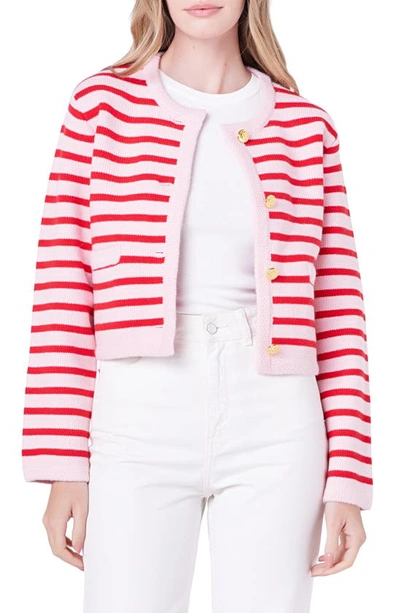 English Factory Women's Knit Striped Jumper Cardigan In Pink,red