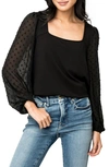 Gibsonlook Swiss Dot Sleeve Knit Top In Black