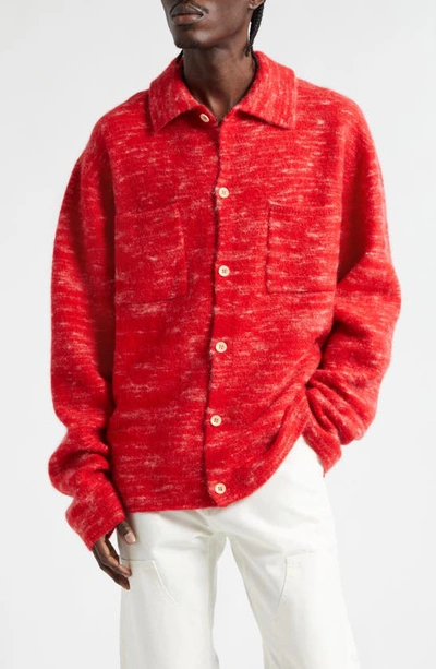 The Elder Statesman Jasper Cashmere Blend Knit Overshirt In Poppy