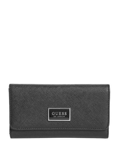 Guess Factory Abree Logo Saffiano Slim Wallet In Black