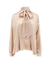 Balenciaga Logo Jacquard Silk Blouse In Beige