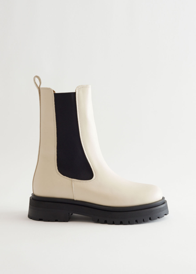 Other Stories Chunky Chelsea Leather Boots In White