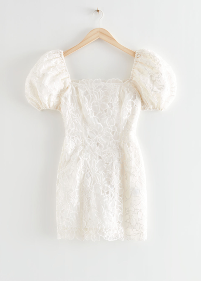 Other Stories Bubble Sleeve Organza Mini Dress In White