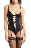 SEVEN 'TIL MIDNIGHT LACE & MESH UNDERWIRE TEDDY WITH GARTER STRAPS