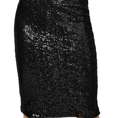 Anna-kaci Sparkly Sequins Cocktail Midi Skirt In Black