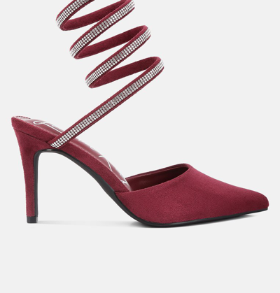 London Rag Elvira Rhinestone Embellished Strap Up Sandals In Burgundy