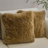 Cheer Collection Set Of 2 Shaggy Long Hair Throw Pillows In Gold