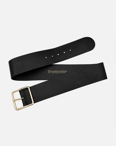 Amsterdam Heritage Naomi | Women's Wide Leather Waist Belt | Gold Buckle In Black