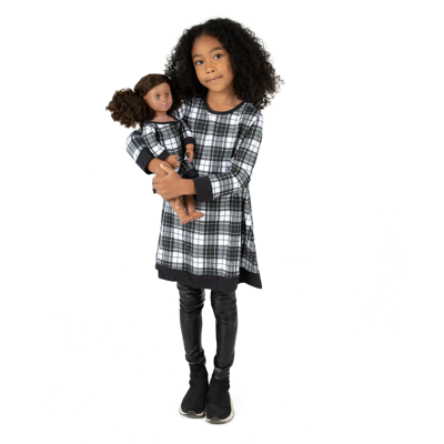 Leveret Kids' Christmas Girls And Matching Doll Cotton Dress Plaid In Black