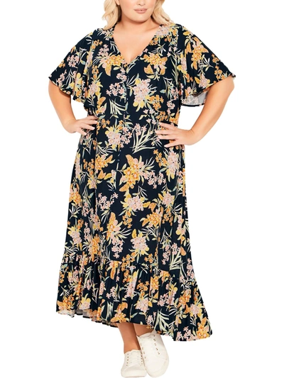 Avenue Plus Size Sasha Flutter Sleeve Maxi Dress In Multi