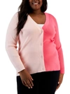 ANNE KLEIN PLUS WOMENS COLORBLOCK RIBBED CARDIGAN SWEATER