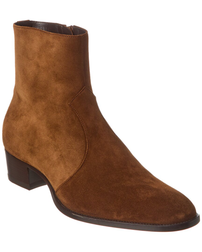 Saint Laurent Wyatt Suede Boot In Brown