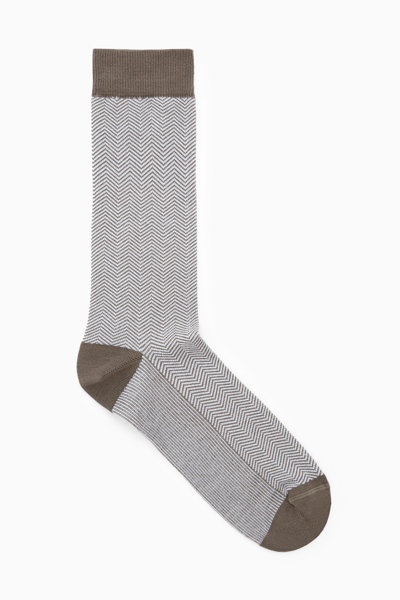 Cos Herringbone Socks In Green