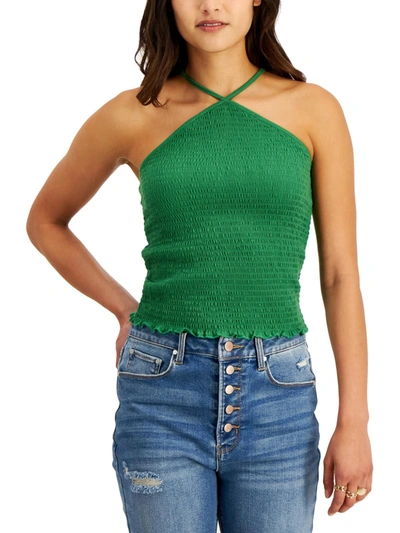 Crave Fame Womens Smocked Halter Cropped In Green