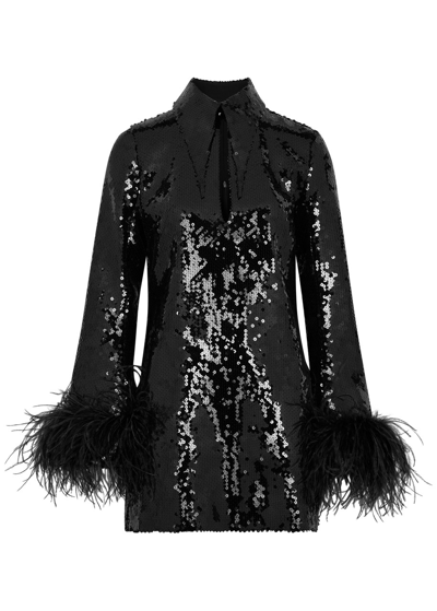 16arlington Michelle Feather-trimmed Sequin Mini Dress In Black
