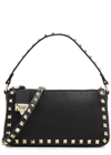 Valentino Rockstud Small Black Grainy Leather Crossbody Bag In Black